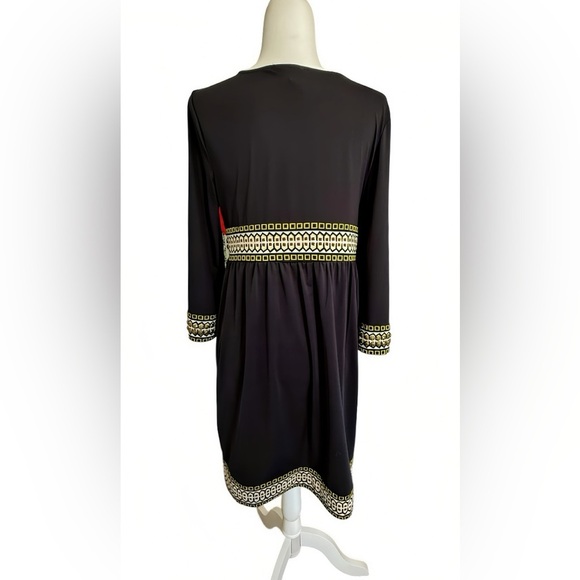 INC International Concepts Black Gold Studded V-Neck Long Sleeve Dress M Petite - Picture 3 of 9
